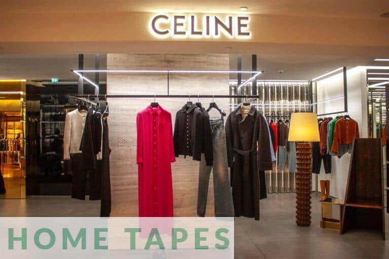 Celine store interior with clothing racks and display.