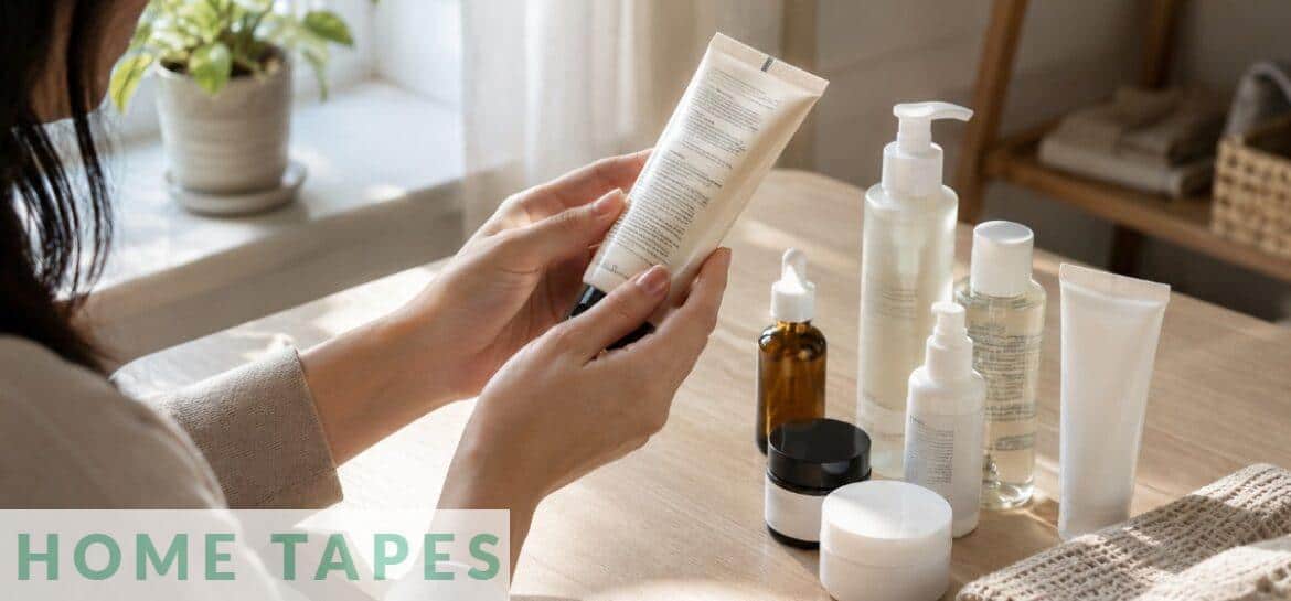 Persona leyendo la lista de ingredientes de un cosmético